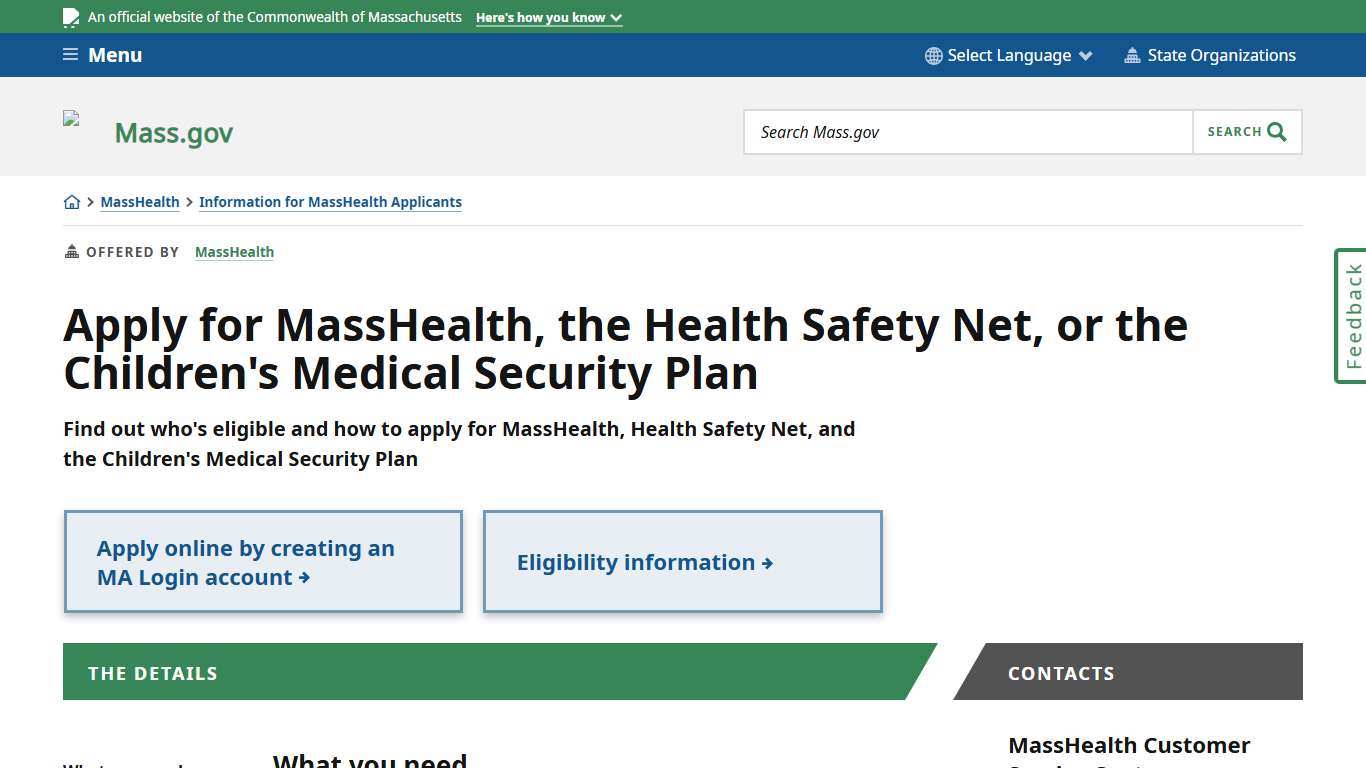 Apply for MassHealth, the Health Safety Net, or the Children's Medical Security Plan | Mass.gov